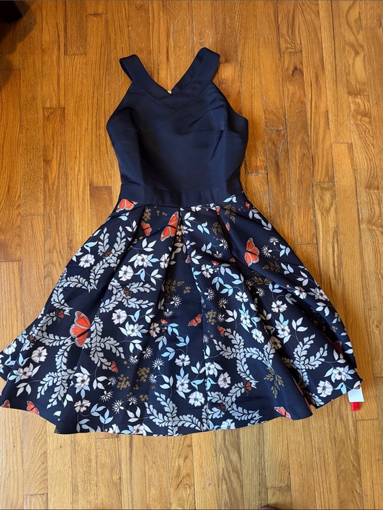 Ted Baker Dresses & Skirts - Ted Baker Navy Floral Fit-and-Flare Dress with Butterfly Print and pockets!